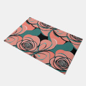 Geometric Roses In Shades Of Black And Teal  ドアマット (アングル)