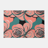 Geometric Roses In Shades Of Black And Teal  ドアマット (正面)