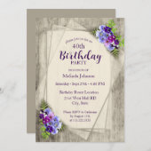 Geometric Rustic Pansies 40th Birthday 招待状 (正面/裏面)