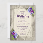 Geometric Rustic Pansies 60th Birthday 招待状 (正面)