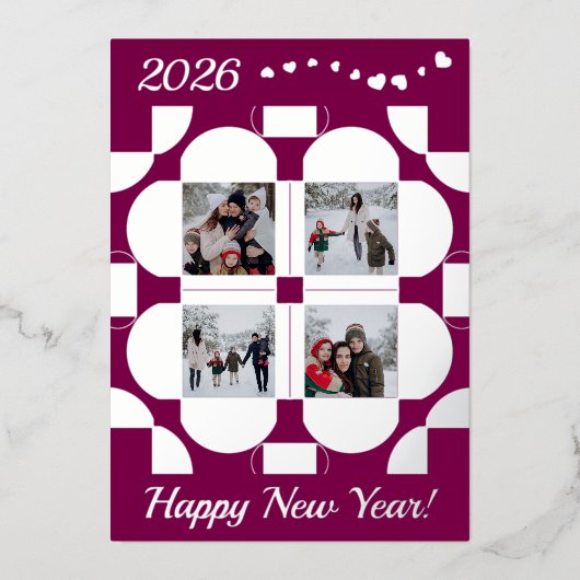 Geometric silver frames - 4 photos happy new year 箔シーズンカード (正面)