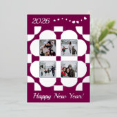 Geometric silver frames - 4 photos happy new year 箔シーズンカード (立ち正面)