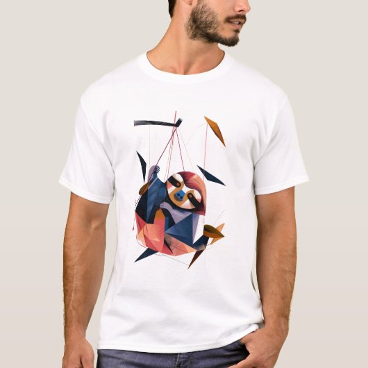 Geometric Sloth Abstract Polygon Animal Design Tシャツ (正面)