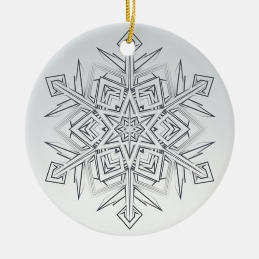 Geometric Snowflake Modern Gray & White セラミックオーナメント (正面)