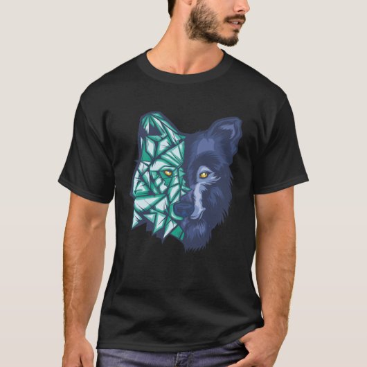 Geometric Split Wolf Face Tシャツ (正面)