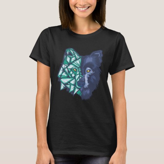Geometric Split Wolf Face Tシャツ (正面)