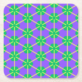 Geometric Starburst in Purple, Green and Yellow スクエアペーパーコースター