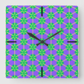 Geometric Starburst in Purple, Green and Yellow スクエア壁時計 (正面)