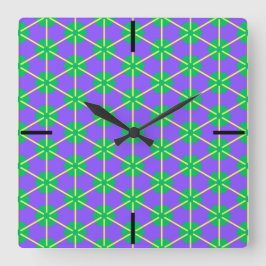 Geometric Starburst in Purple, Green and Yellow スクエア壁時計
