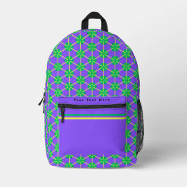 Geometric Starburst in Purple, Green and Yellow プリントバックパック