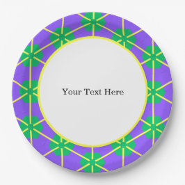 Geometric Starburst in Purple, Green and Yellow ペーパープレート