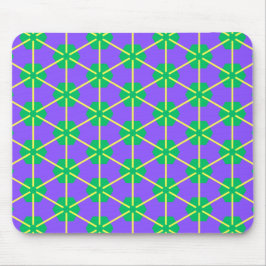 Geometric Starburst in Purple, Green and Yellow マウスパッド