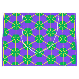 Geometric Starburst in Purple, Green and Yellow ラージペーパーバッグ