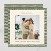 Geometric Stripes Olive Green Christmas Photo  シーズンカード (正面/裏面)