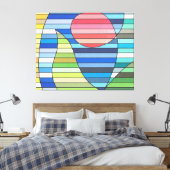 Geometric Stripes with Red Circle and Green Curves キャンバスプリント (インサイチュ (寝室))