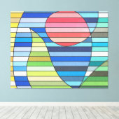 Geometric Stripes with Red Circle and Green Curves キャンバスプリント (インサイチュ (ウッドフロア))