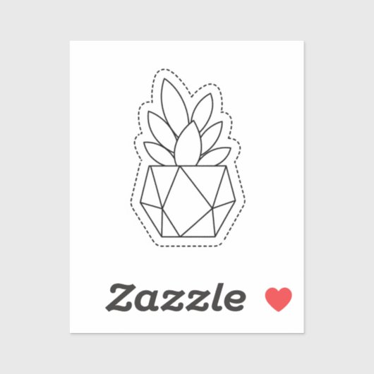 Geometric Succulent Plant in Pot Line Art Sticker  シール (シート)