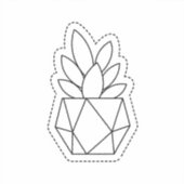 Geometric Succulent Plant in Pot Line Art Sticker  シール (正面)