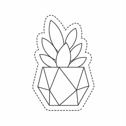 Geometric Succulent Plant in Pot Line Art Sticker  シール (正面)