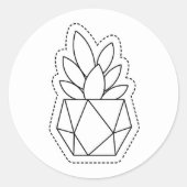 Geometric Succulent Plant in Pot Line Art Sticker  ラウンドシール (正面)