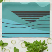 Geometric Sun Mountain Abstract with Tribal Border キッチンタオル (折り畳み)