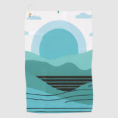 Geometric Sun Mountain Abstract with Tribal Border ゴルフタオル (正面)