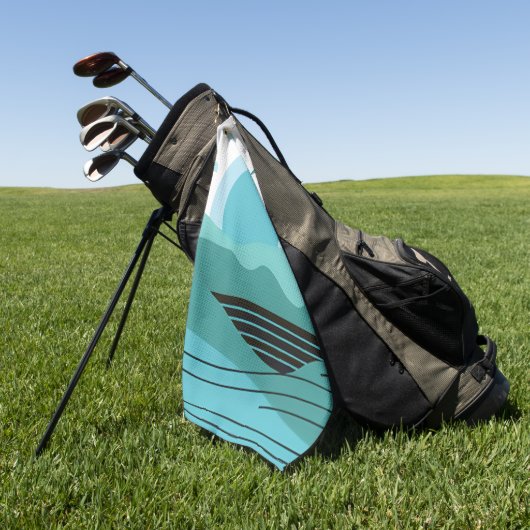 Geometric Sun Mountain Abstract with Tribal Border ゴルフタオル (グリーン)