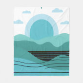 Geometric Sun Mountain Abstract with Tribal Border フリースブランケット (正面)