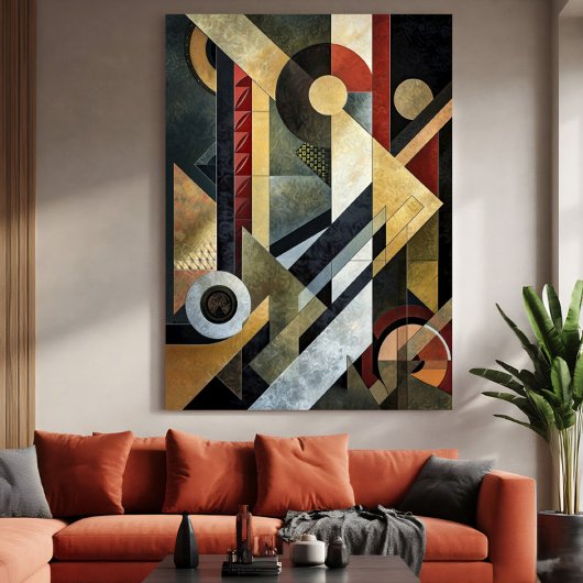 Geometric Symphony in Terracotta and Black キャンバスプリント