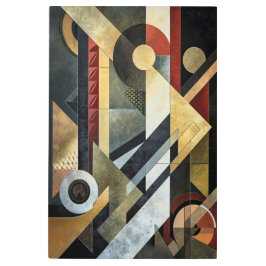 Geometric Symphony in Terracotta and Black メタルプリント