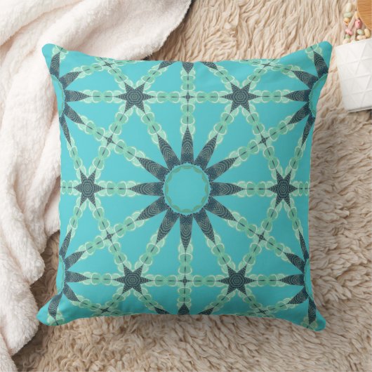Geometric Teal Blue Sunburst Pillow クッション (ブランケット)