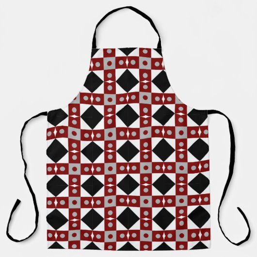 Geometric tile in Red,  Black and white colorsabst エプロン (正面)