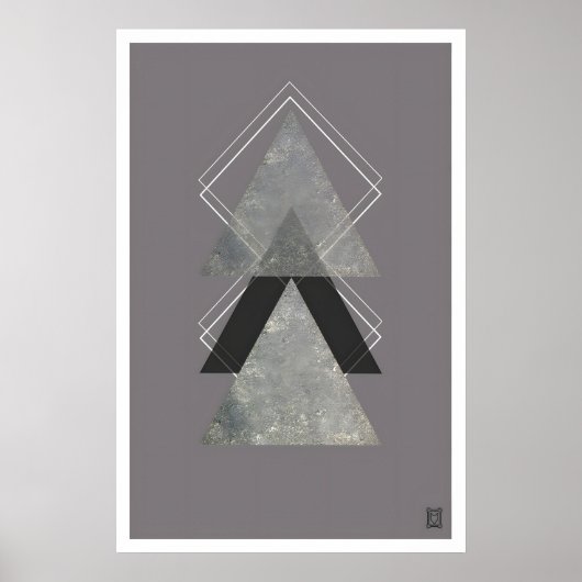 Geometric Triangle Art Print Dark Grey ポスター (正面)