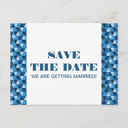 Geometric Triangles日付はがきを青で保存 案内ポストカード (正面)