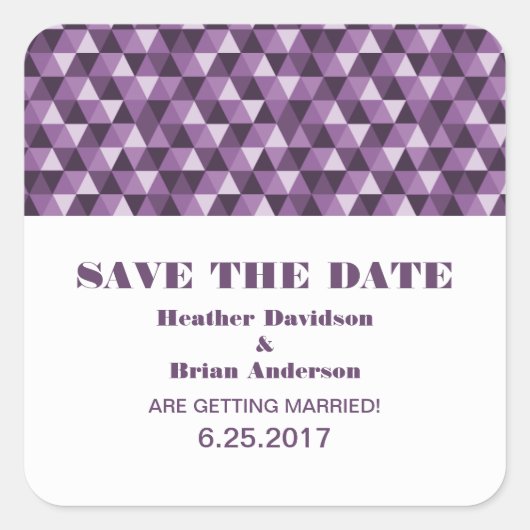 Geometric Triangles日付ステッカーをPurpleで保存 スクエアシール (正面)