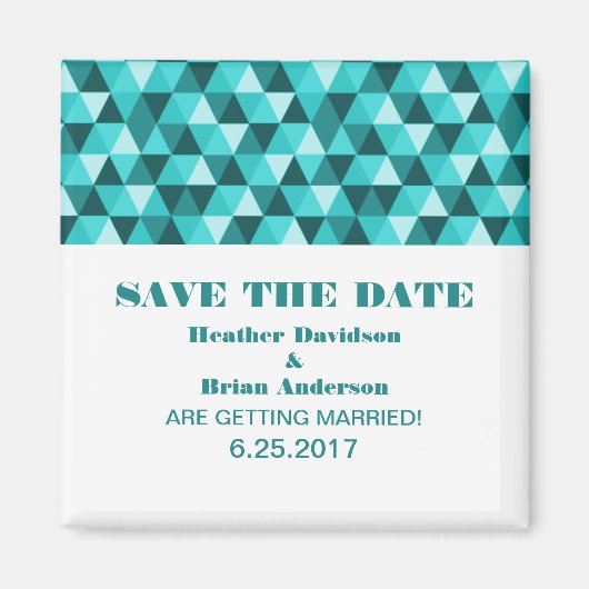 Geometric Triangles日付マグネットを保存するティール(緑がかった色) マグネット (正面)