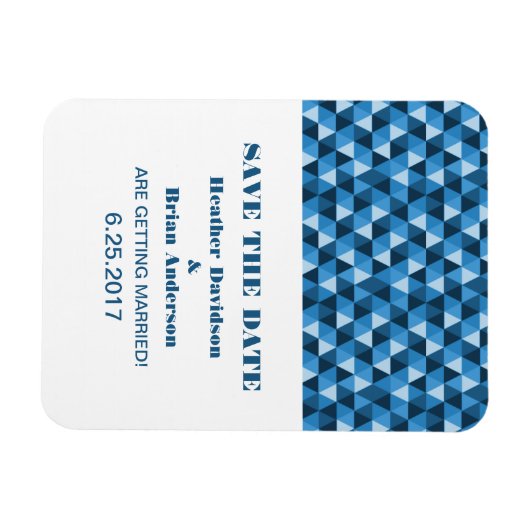 Geometric Triangles日付マグネットを青で保存 マグネット (横)