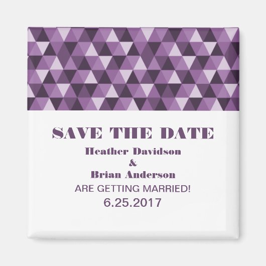 Geometric Triangles日付マグネット、紫を保存 マグネット (正面)