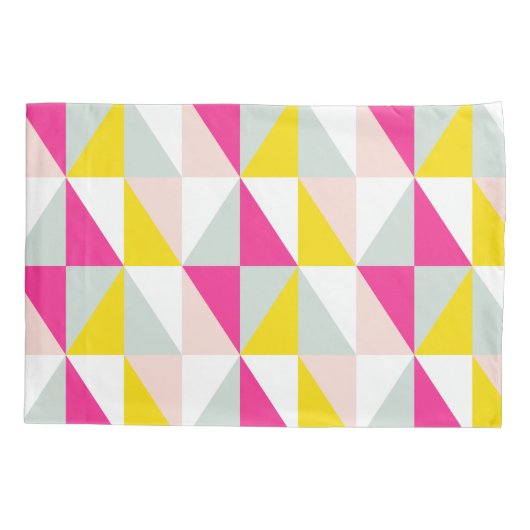 Geometric Triangles Pink And Yellow Pattern 枕カバー (裏面)