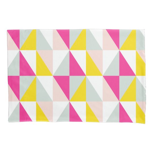 Geometric Triangles Pink And Yellow Pattern 枕カバー (正面)