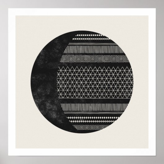 Geometric Tribal Pattern Eclipse Moon Art Print ポスター (正面)