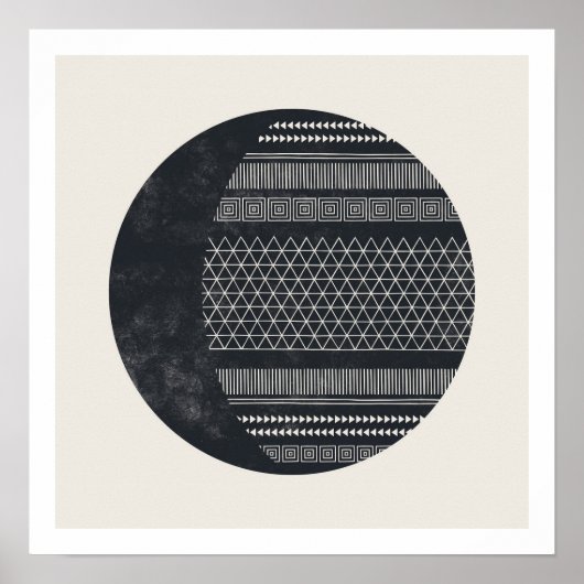 Geometric Tribal Pattern Eclipse Moon Art Print ポスター (正面)