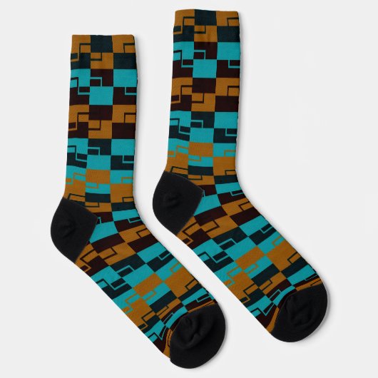 Geometric Turquoise and light/dark Brown Black ソックス (右)