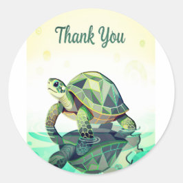 Geometric Turtle “Thank You” Sticker – Modern Ocea ラウンドシール