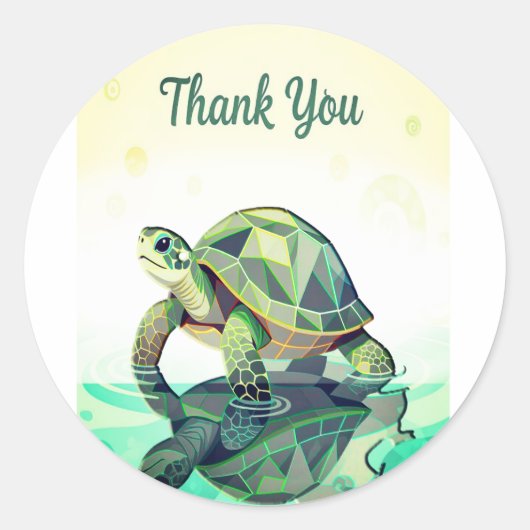 Geometric Turtle “Thank You” Sticker – Modern Ocea ラウンドシール (正面)