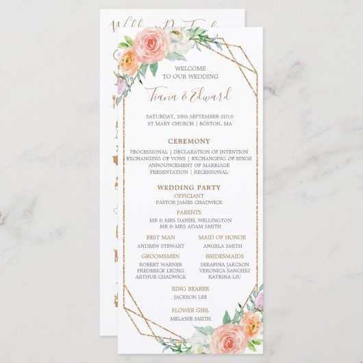 Geometric Waterカラーフラワー結婚ズのタイムライン プログラム (正面/裏面)