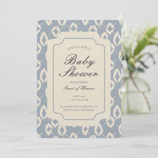 Geometric Wobbly Argyle Gender Neutral Blue Beige 招待状 (スタンド正面)