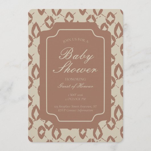 Geometric Wobbly Argyle Gender Neutral Brown Beige 招待状 (正面)