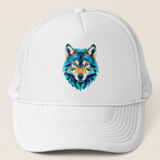 Geometric Wolf Head – Neon Blue Low Poly Animal Ar キャップ