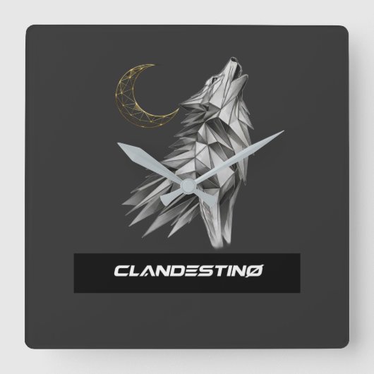 Geometric Wolf Moon Wall Clock スクエア壁時計 (正面)